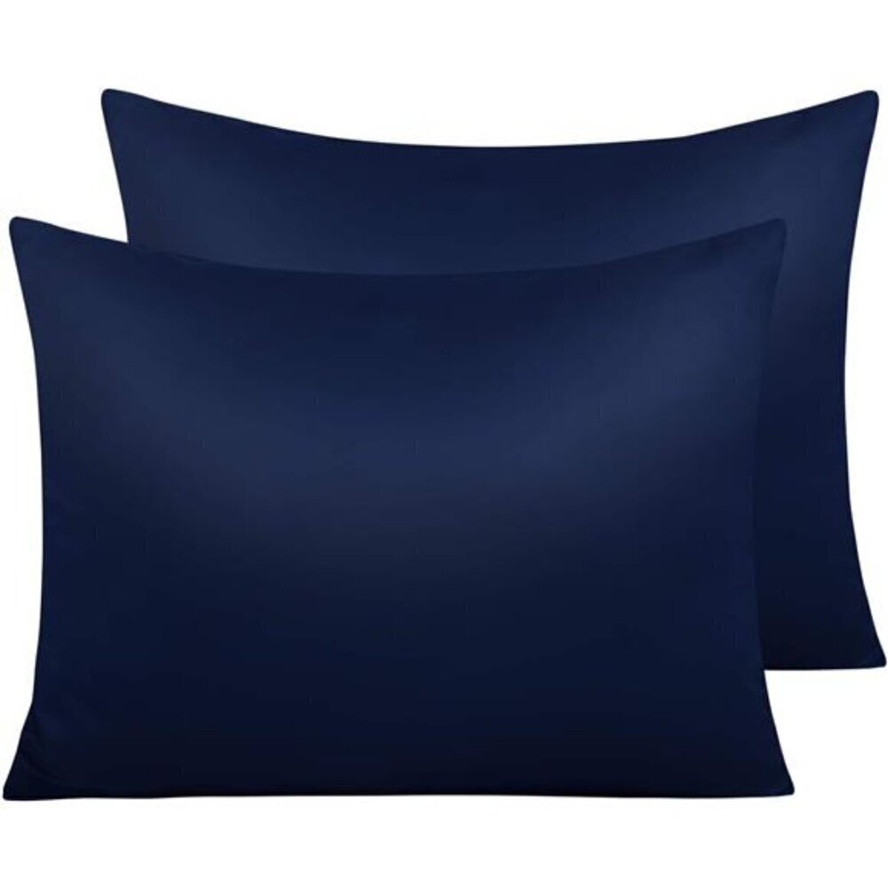 👉 Satin Pillow Cases for Hair and Skin, Luxury Hidden Zipper  Standard Navy Blue
